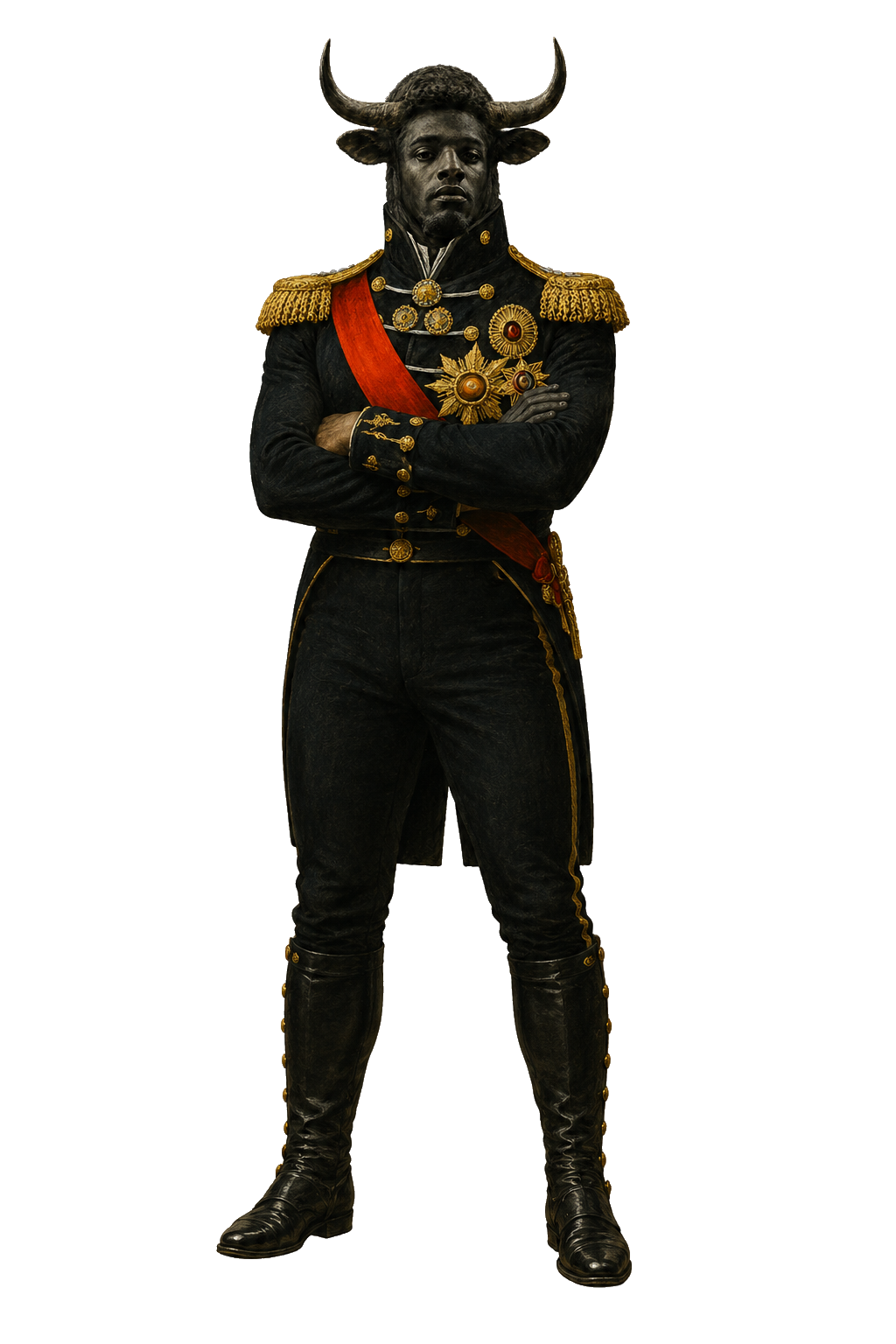 The Black General standing with folded arms